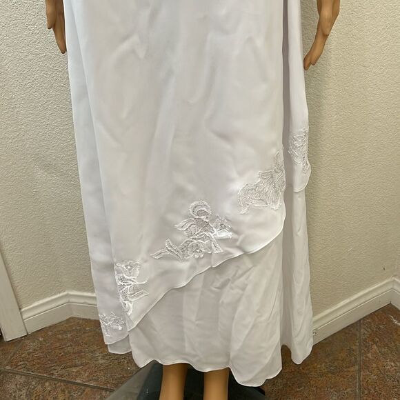 D Angeline Wedding Dress Sz. White Halter Floral Lace Embroidered Tiered Maxi - Picture 5 of 10